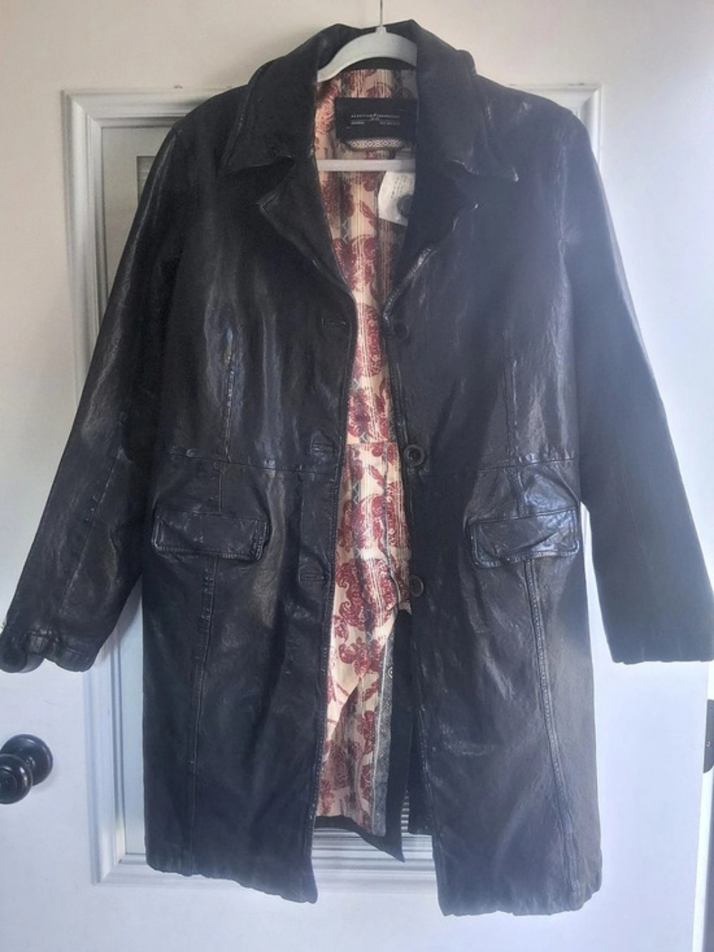 Vintage Peruvian Connection Langham Car Coat Leather Coat in Black Size 12 NWT